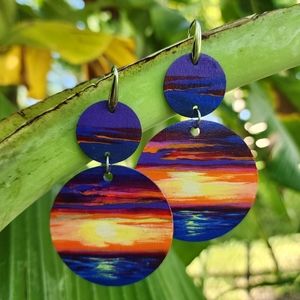 Handcrafted Handpainted Wood Lightweight Dangling Oil Original Art  Earrings